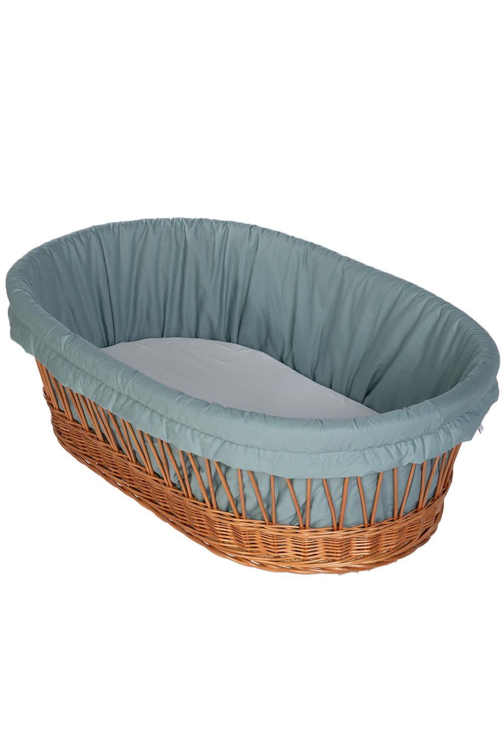 Wicker Stubenwagen with soft light blue cotton padding and fitted mattress inside. - Mionido - Stubenwagenpolster (Baumwolle)