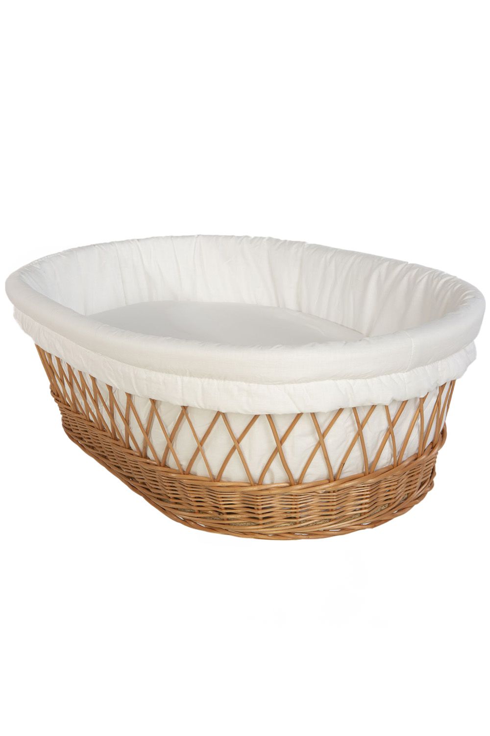 Oval wicker Stubenwagen with soft white cotton cushion and padded lining. - Mionido - Stubenwagenpolster (Baumwolle)