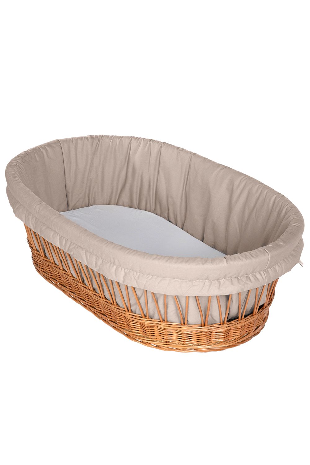 Wicker Stubenwagen with cream cotton padded lining and fitted mattress inside. - Mionido - Stubenwagenpolster (Baumwolle)