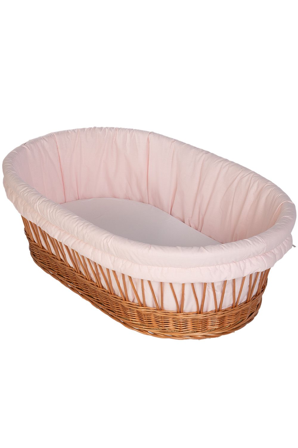 Pink cotton Stubenwagen cushion with soft padded sides in wicker bassinet. - Mionido - Stubenwagenpolster (Baumwolle)