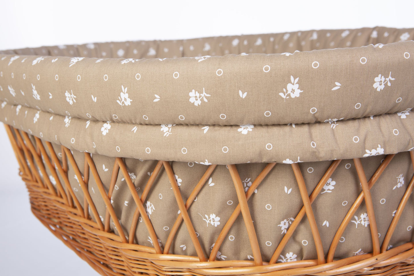 Beige Stubenwagen cushion with small white floral pattern on cotton fabric. - Mionido - Stubenwagenpolster (Baumwolle)
