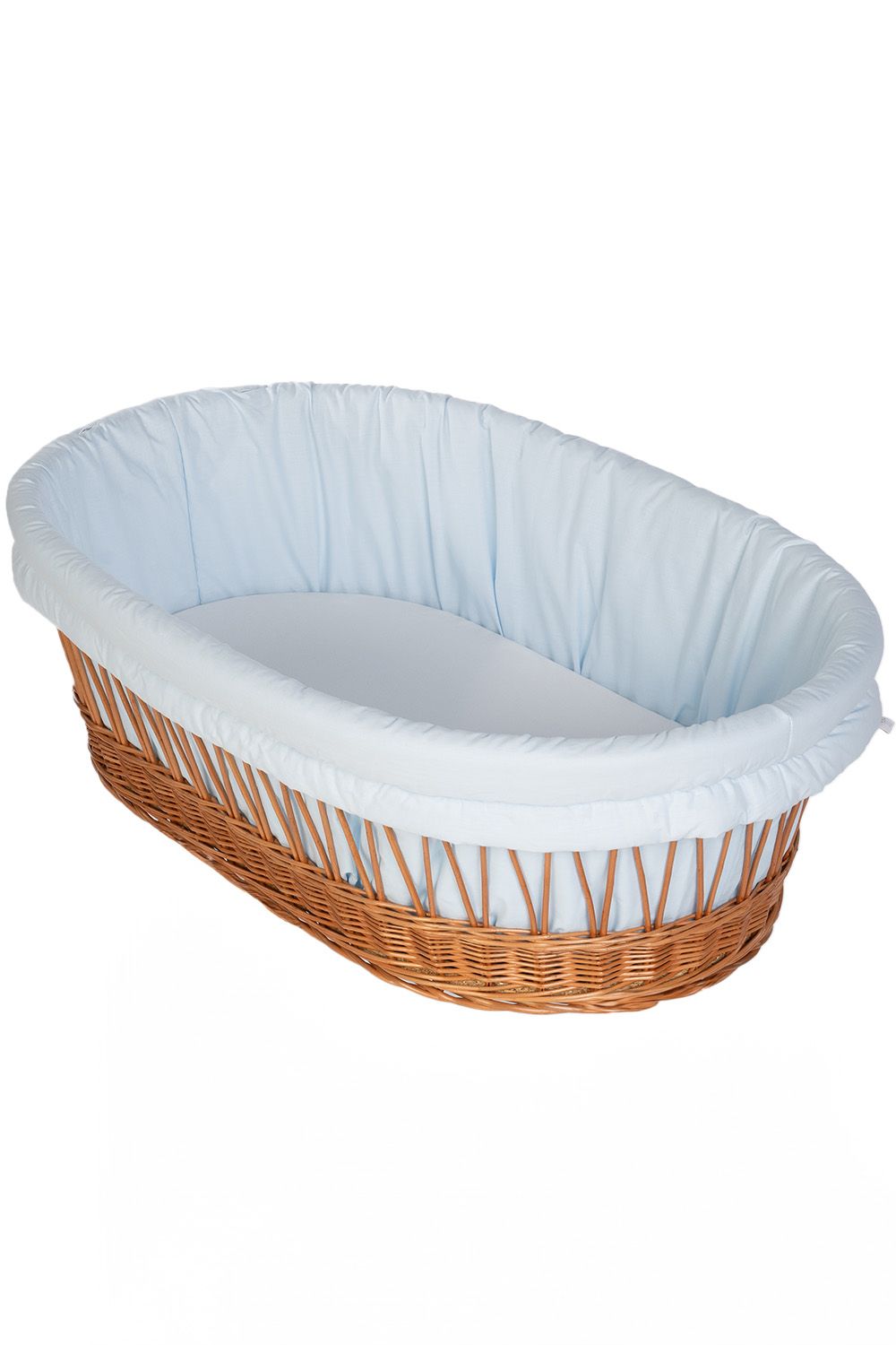 Wicker Stubenwagen with soft light blue cotton padded lining and fitted mattress. - Mionido - Stubenwagenpolster (Baumwolle)