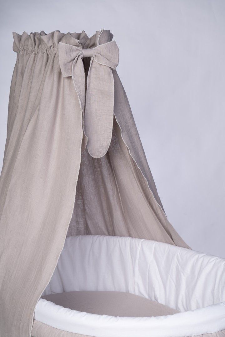 Taupe fabric Stubenwagen canopy with gathered top and decorative bow, soft neutral tone. - Mionido - Bollerwagen Tony (natur)