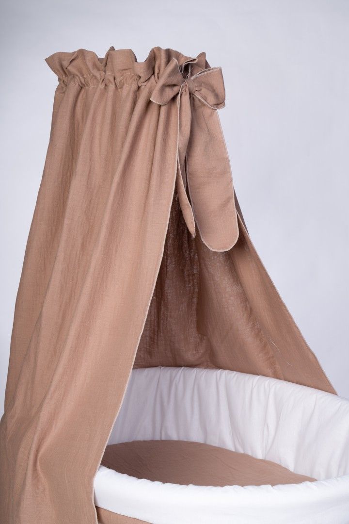 Taupe Stubenwagen canopy with fabric bow and cozy lining, soft textured material. - Mionido - Bollerwagen Tony (natur)