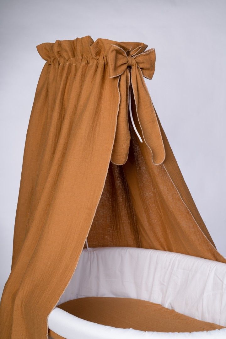 Stubenwagen canopy in warm nougat color with gathered top and decorative bow. - Mionido - Bollerwagen Tony (natur)