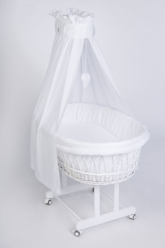 White Stubenwagen Maxi with delicate white canopy and soft padded interior on wheels. - Mionido - Stubenwagen Maxi (weiß)
