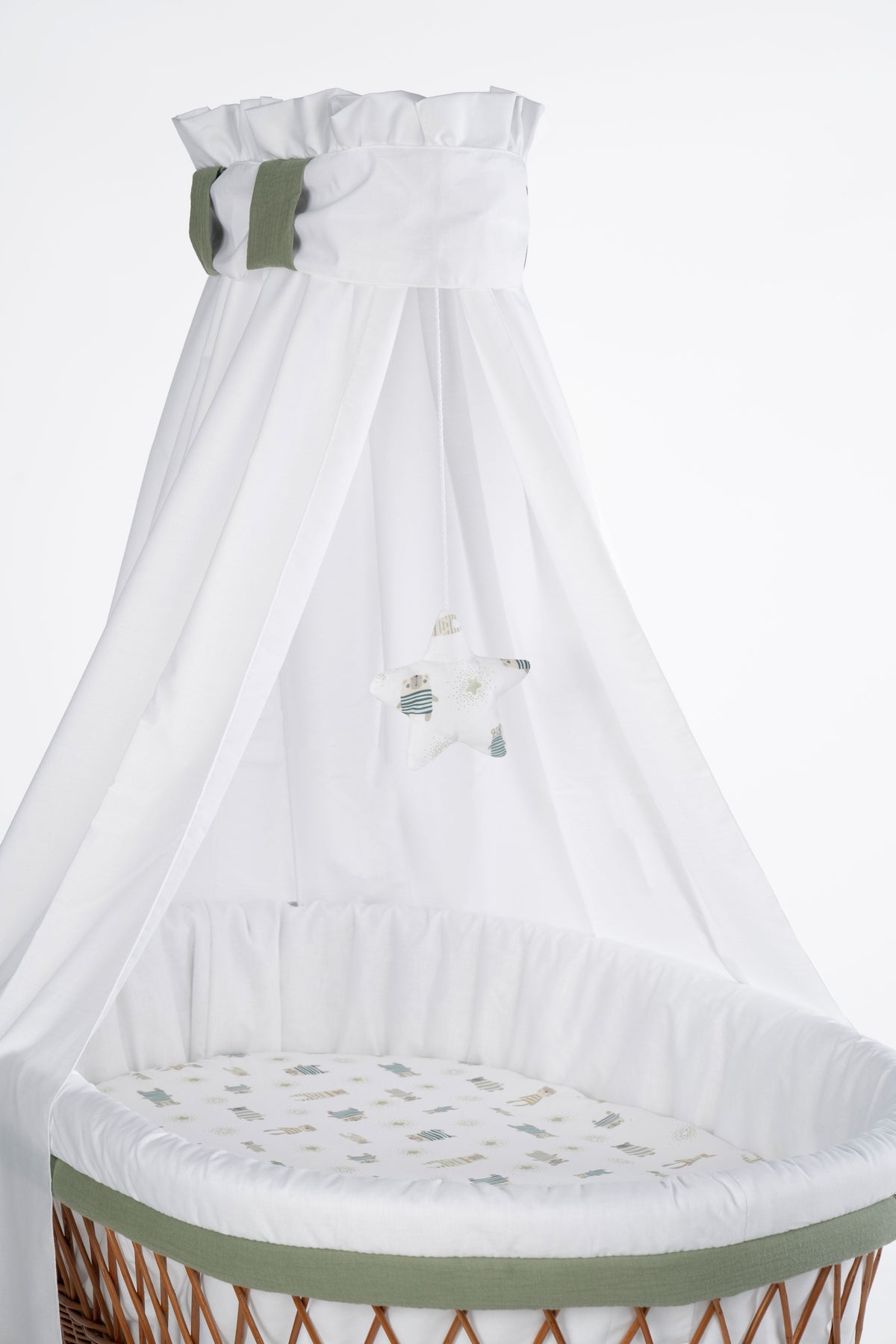 Babybett Lounge Natur auf Rollen mit Ausstattung in Khaki – MIONIDO