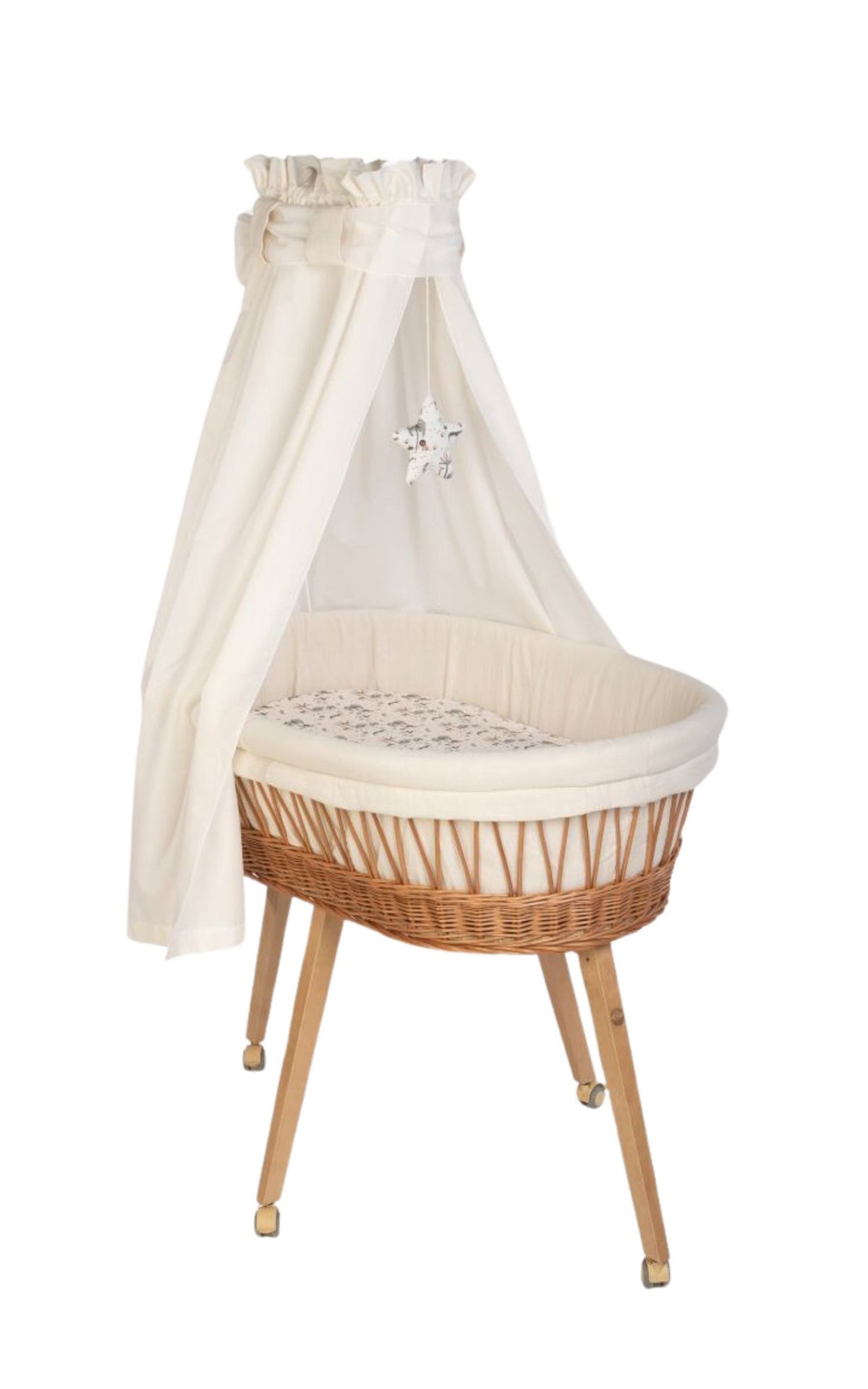 Babybett Lounge Natur auf Rollen mit Ausstattung in Mini Safari Creme – MIONIDO