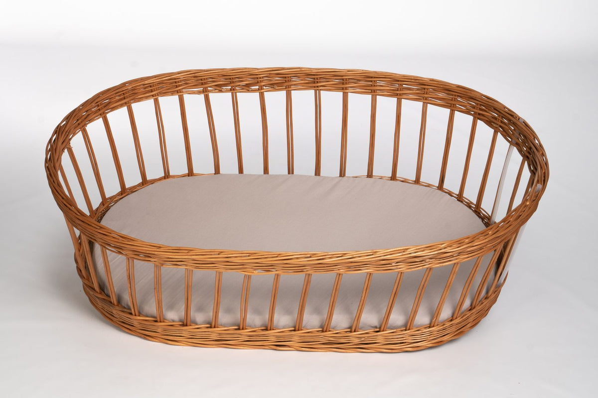 Spannbettlaken oval für Stubenwagen in Taupe (Musselin) – MIONIDO
